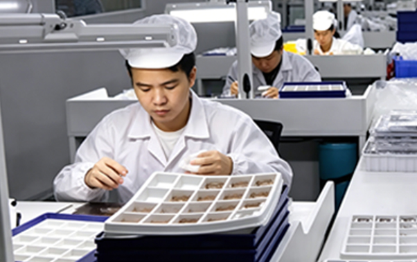 Watchmakers assembling and inspecting watch components